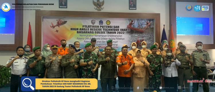 Direktur Politeknik KP Bone menghadiri Kegiatan Pembukaan Pelatihan SAR HART BASARNAS SUL SEL TAHUN 2022 Di Gedung Teater Politeknik KP Bone